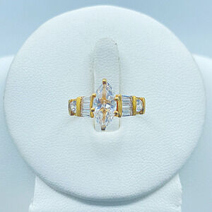 Marquise CZ Gold Tone Sterling Silver Ring Size 6 Baguette Accents